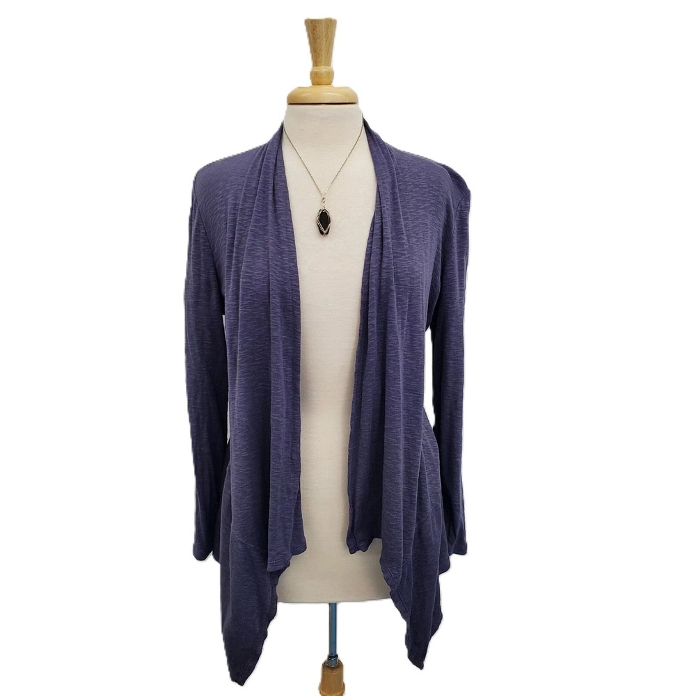 LOGO by Lori Goldstein Womens S Soft Purple Open Front Lightweight Cardigan